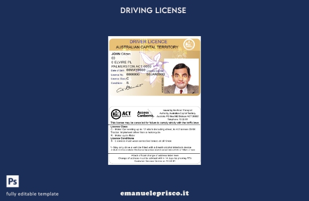 verified style stile verificato Modello di patente di guida dello stato della capitale dell'Aus template